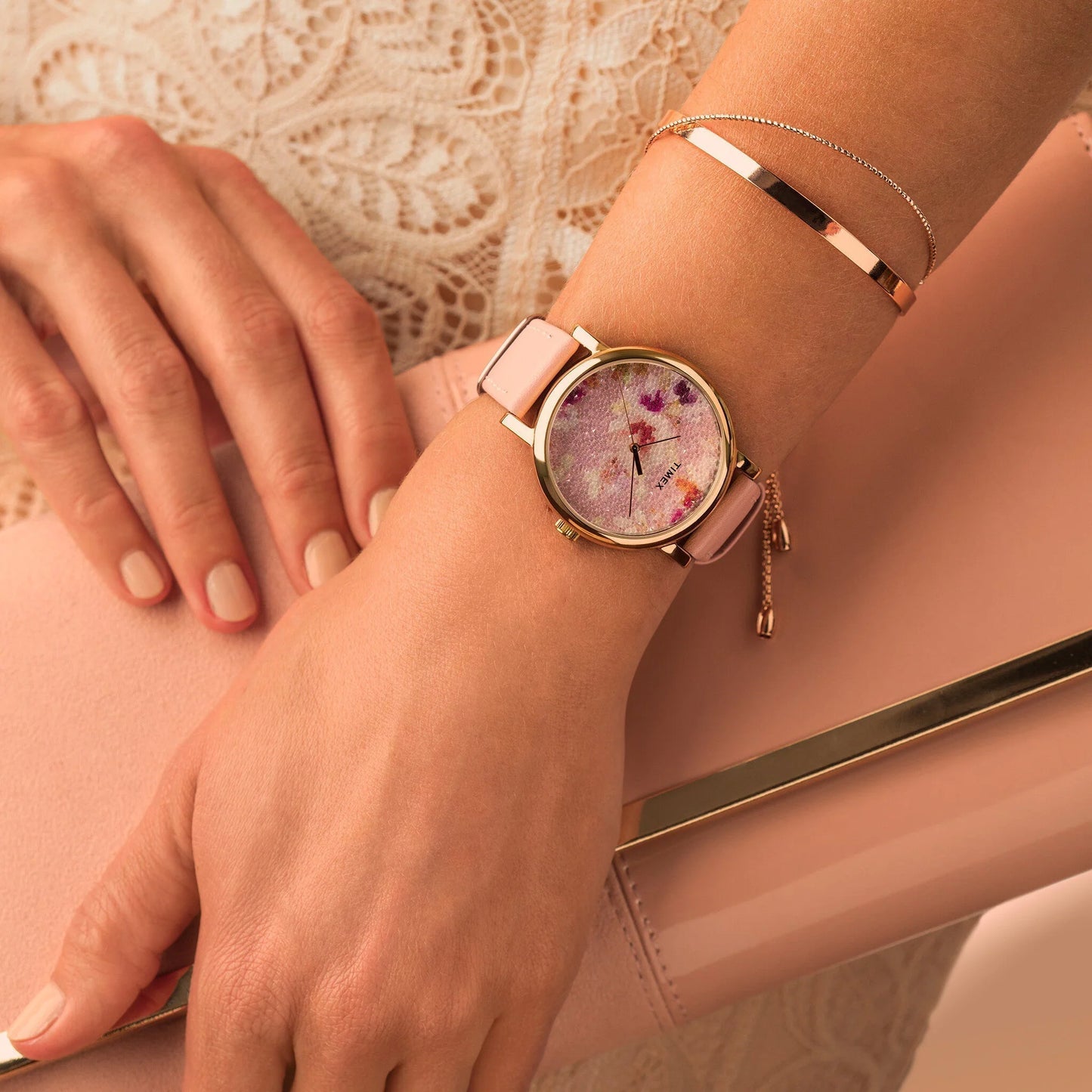 Timex Women's Pink Leather Watch, Brass Case | TW2R66300-4