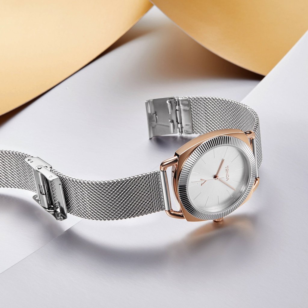 TRNDA Women's Rose Gold Stainless Steel Watch, Silver Dial | TRNDA-RG35.8-4