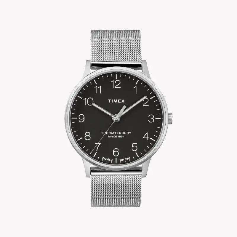 Timex Men's Silver Stainless Steel Watch, Black Dial | TW2R71500-0