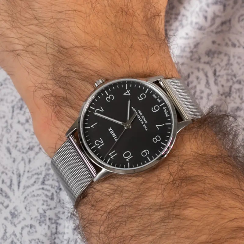 Timex Men's Silver Stainless Steel Watch, Black Dial | TW2R71500-3