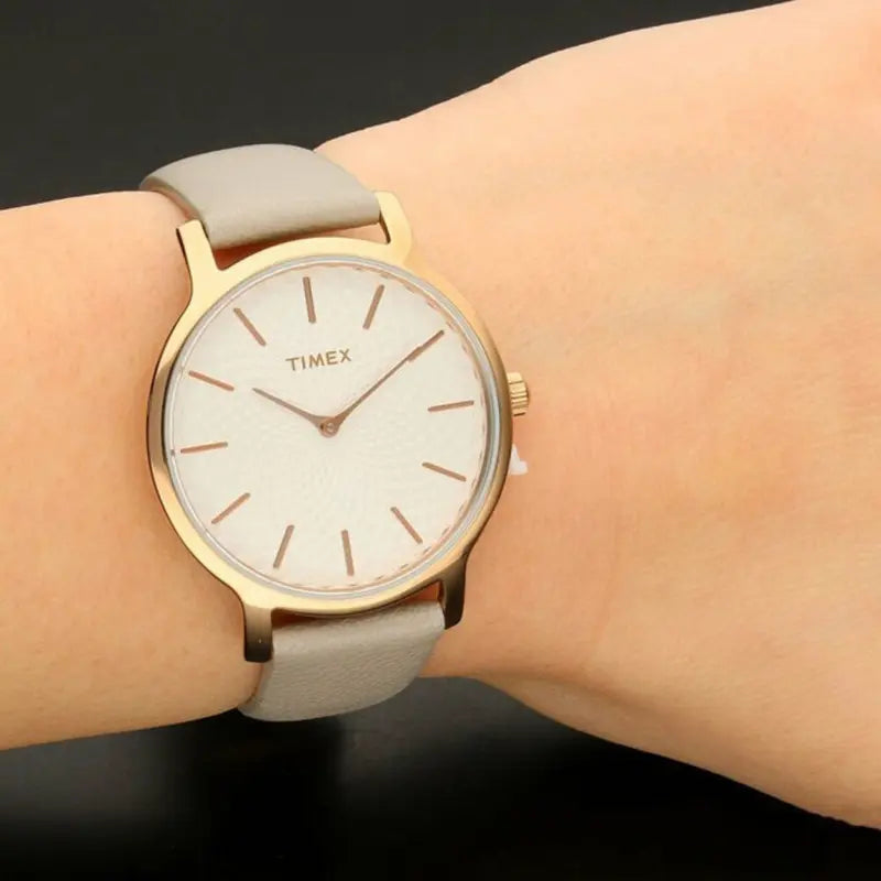 Timex Women's Gray Leather Watch, Silver Dial | TW2R96200-3
