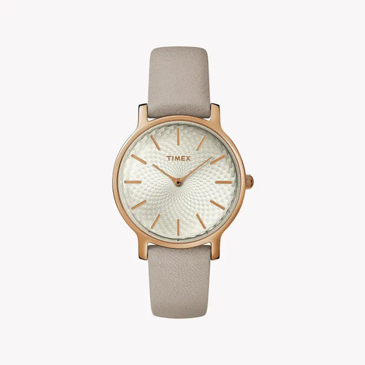 Timex Women's Gray Leather Watch, Silver Dial | TW2R96200-0